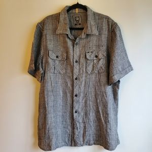 CAVI MEN'S SHIRT BLACK/WHITE SHORT SLEEVE 100% LINEN BUTTON DOWN SIZE 2XL